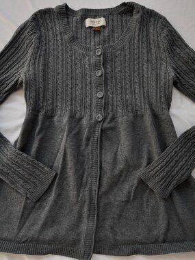 Sonoma Cardigan Sweater Cable Knit Y2K Babydoll Empire Waist Gray Size Small